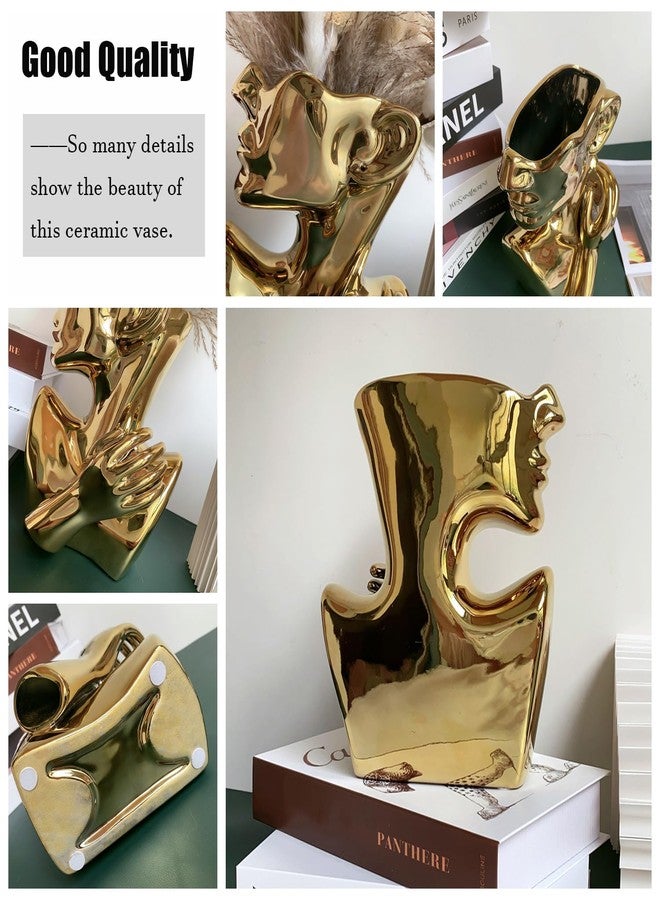 FUNSOBA Ceramics Statue Flower Vase Face Pots Bust Head Shaped for Birthday Gifts Home Office Decoration (Gold) - Image 4